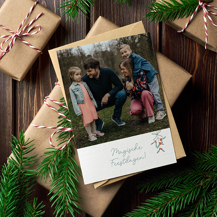 Kerstkaart met foto - maretak (pakket van 5st)