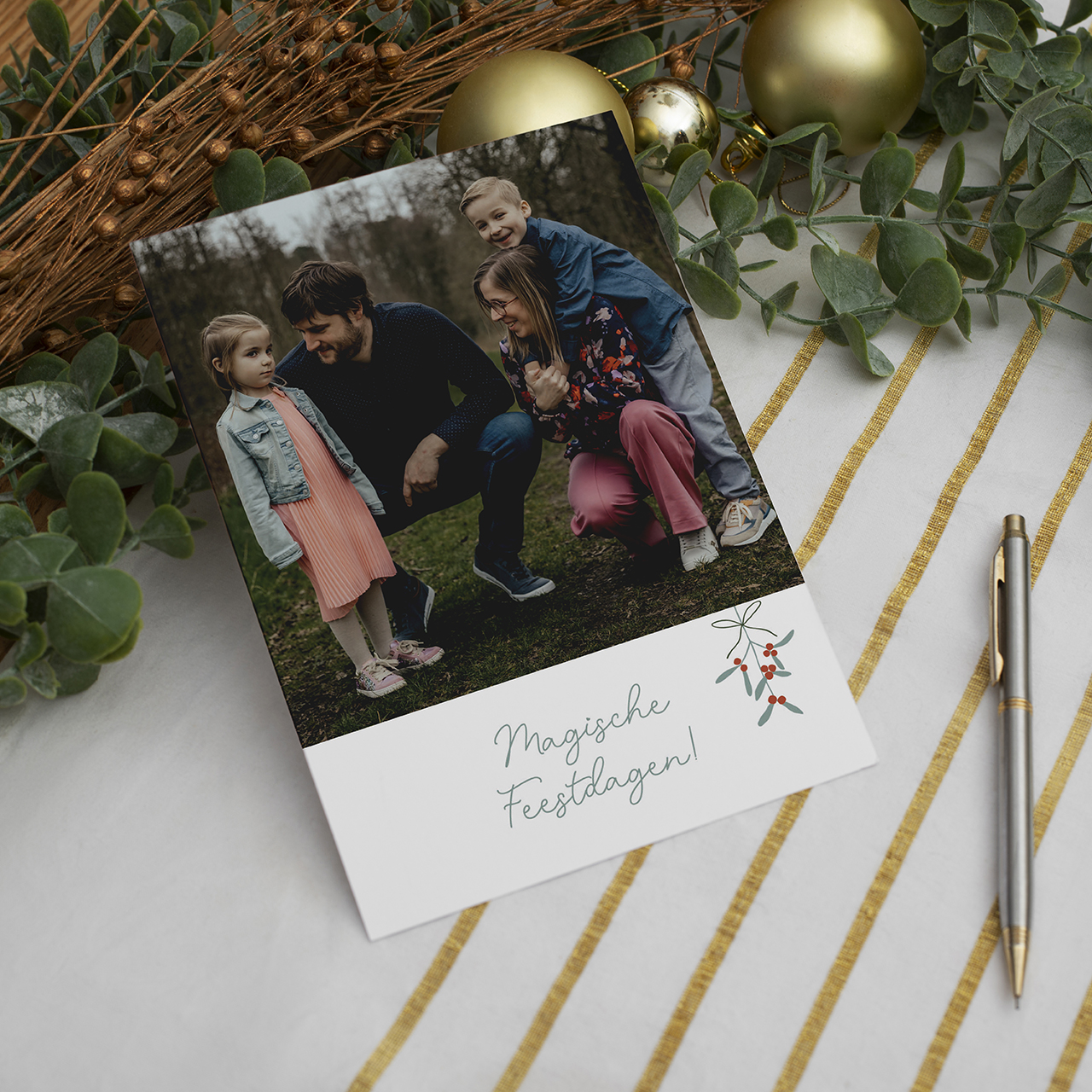 Kerstkaart met foto - maretak (pakket van 5st) - Afbeelding 2