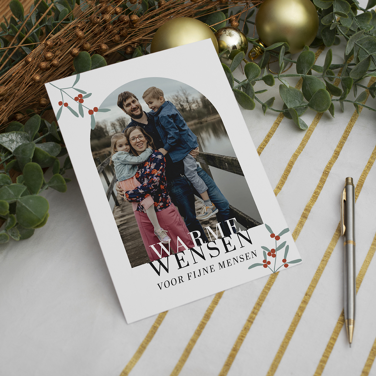 Kerstkaart met foto - boog (pakket van 5st) - Afbeelding 2