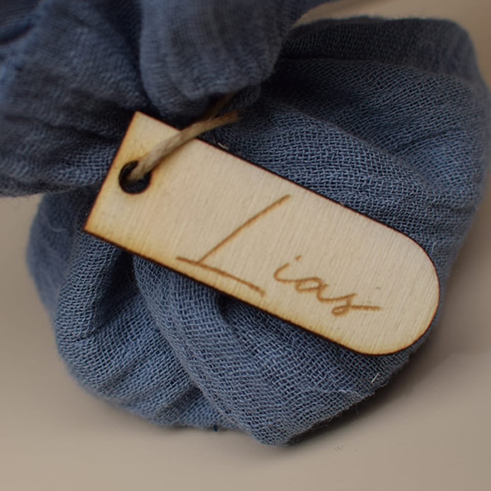 Houten label - halfrond