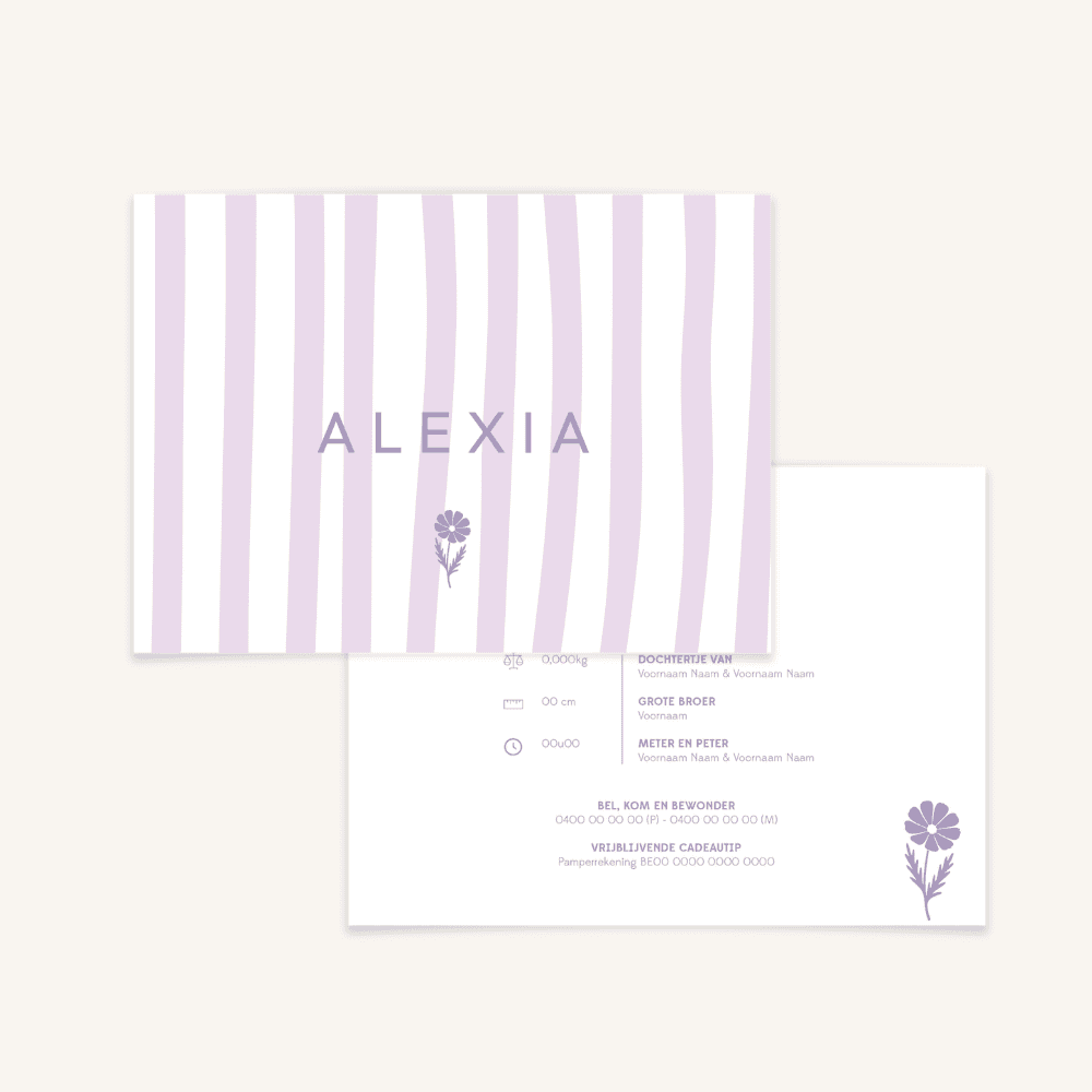 Geboortekaartje - collectie Alexia streepjes